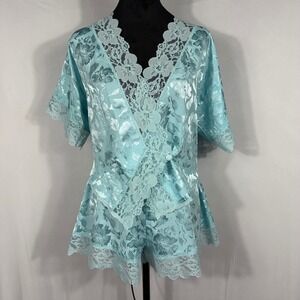 Vtg 80s Victorias Secret Gold Label 2pc Pajama Set Wms P Floral Satin Lace Trim